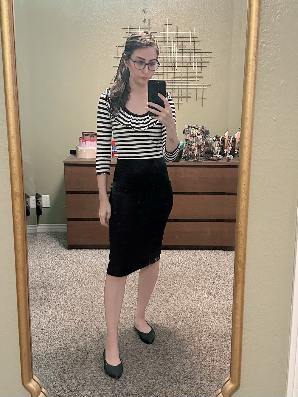 Black and white striped pencil dress